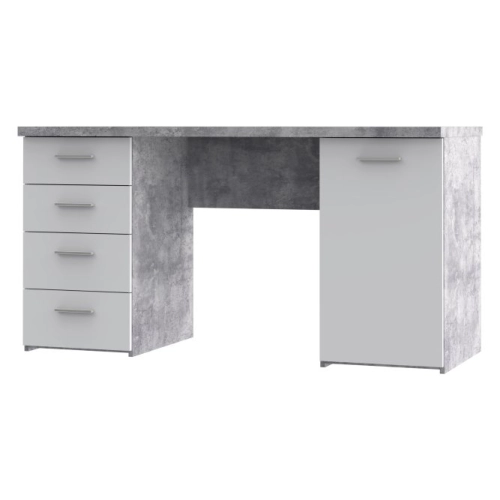 Biurko 145x60 cm z 4 szufladami i szafką Biały/Beton